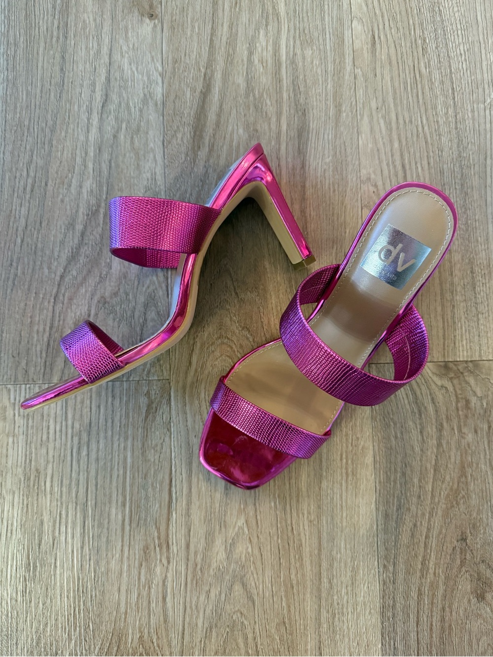 DV by Dolce Vita Metallic Fuchsia Pink Double Strap Heels